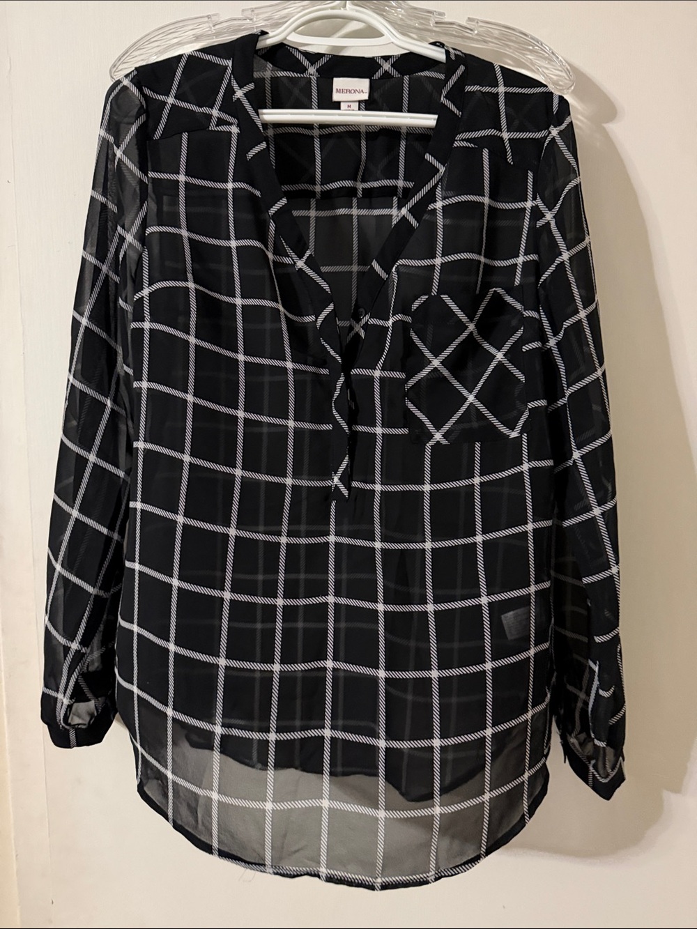 Merona Black and White Windowpane Sheer Tunic Blouse